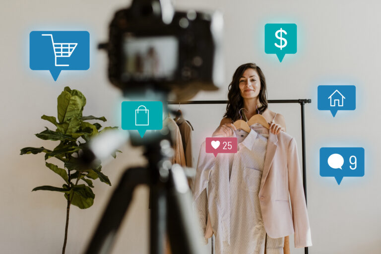 Woman films a video for a digital advertising campaign